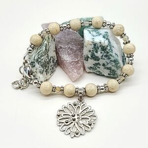 Brighton "FLEUR SURE" Riverstone Beaded Bracelet w Flower Cut Out Charm!